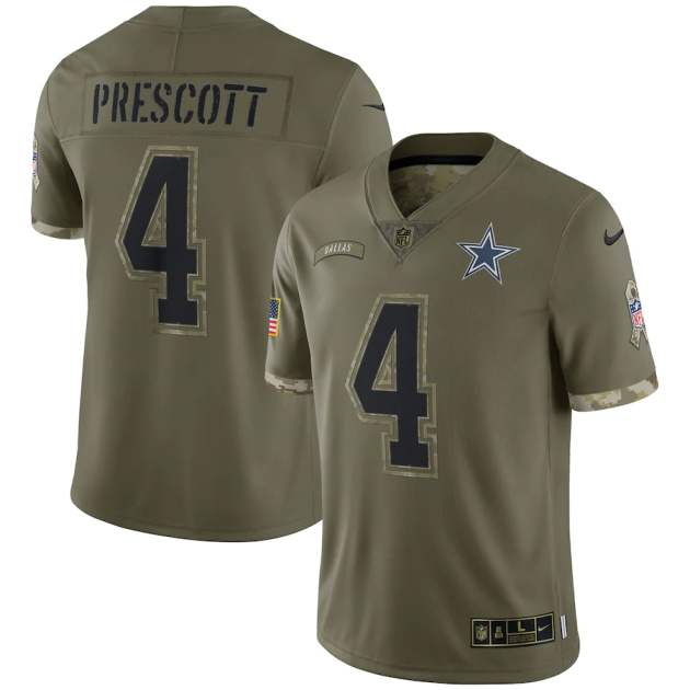 mens nike dak prescott olive dallas cowboys 2022 salute to service limited jersey